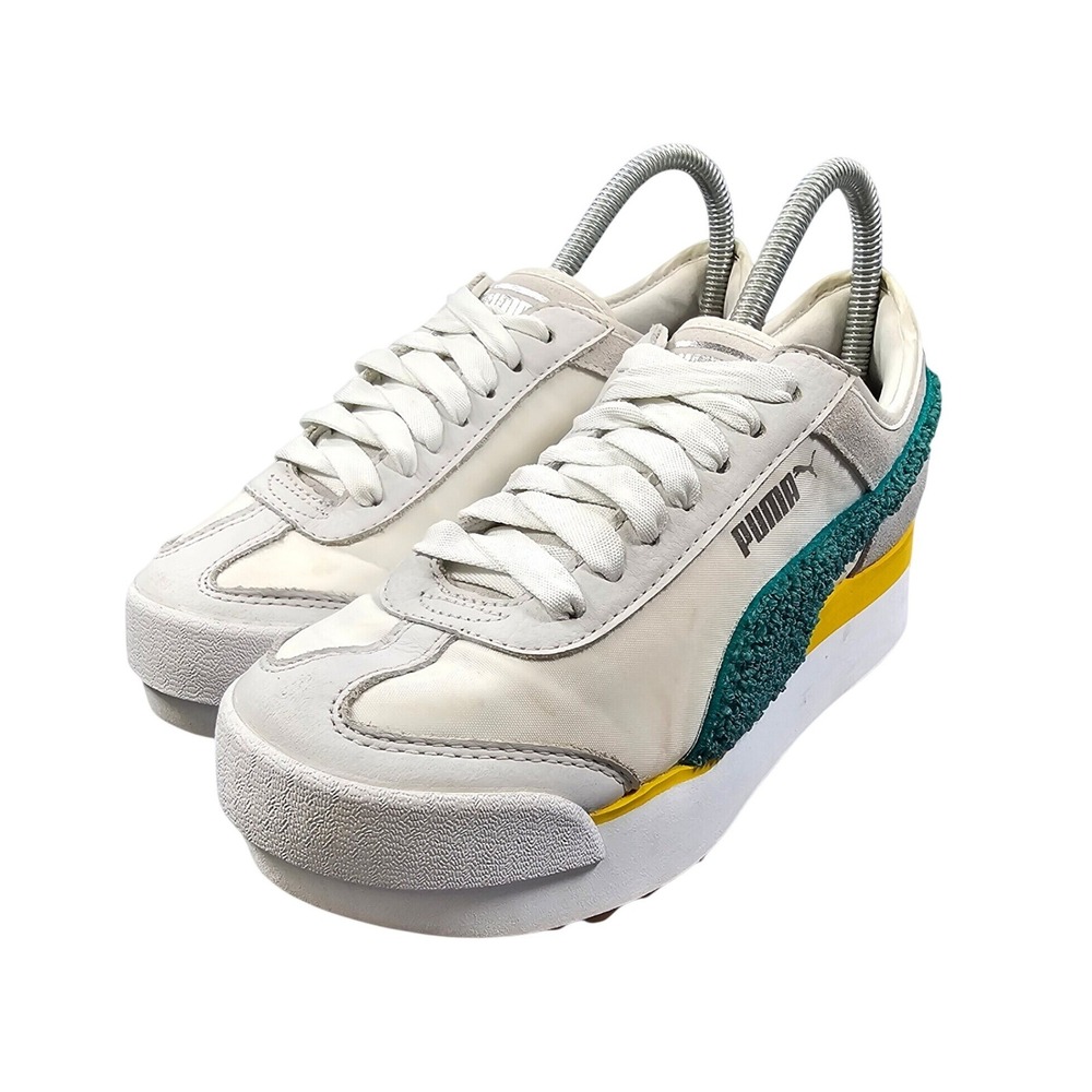 Puma Roma Amor Heritage Womens 7 Platform Chenille Sneaker Suede White 370947-04